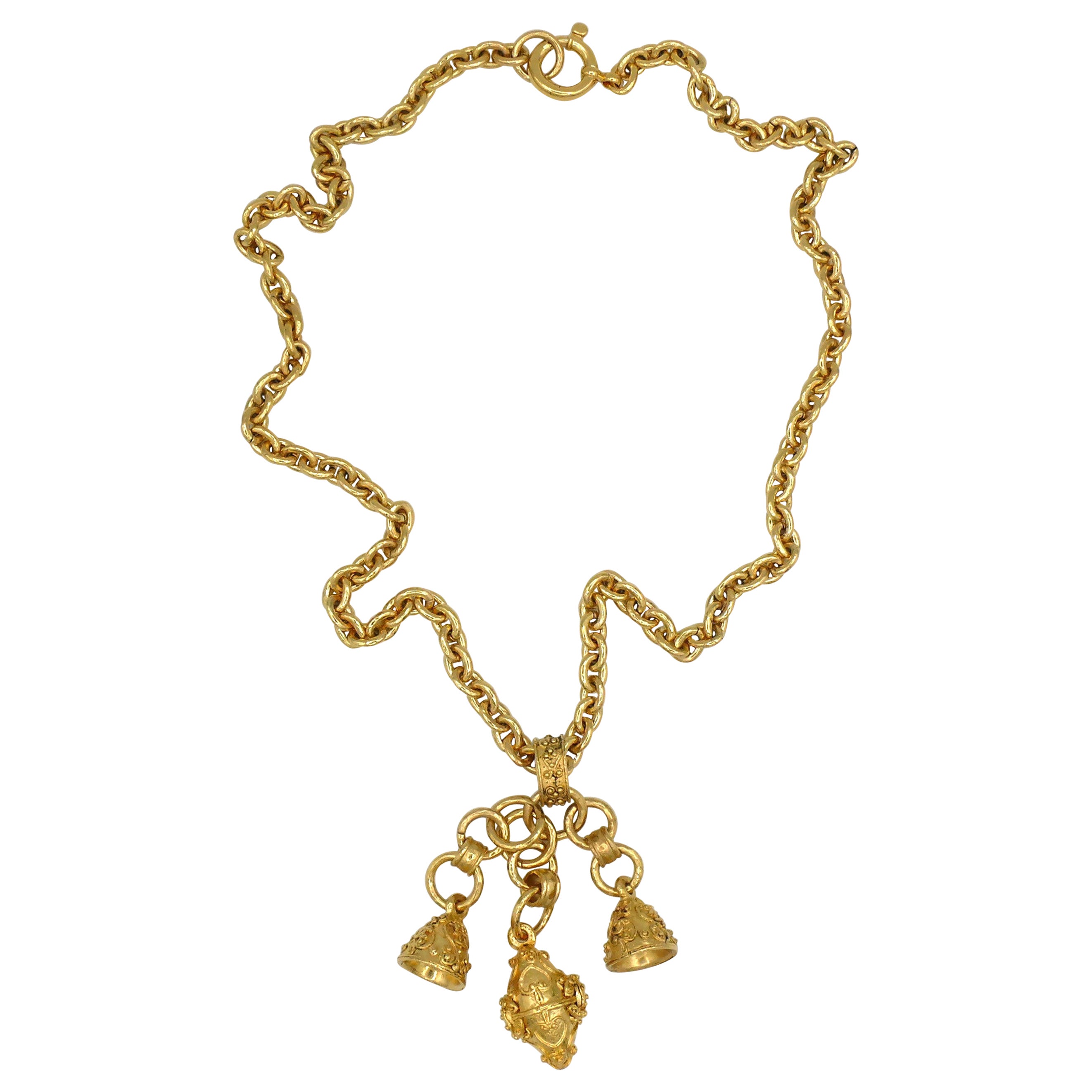 Chanel Vintage Chunky Gold getönte Glocken und Ei-Charm-Halskette, 1994 im Angebot