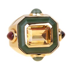 Chanel Vintage Citrine Jade Gold 18k Yellow Gold Cocktail Ring Sz 5 1/2