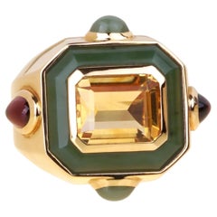 Chanel Vintage Citrine Jade Gold 18k Yellow Gold Cocktail Ring Sz 5 1/2