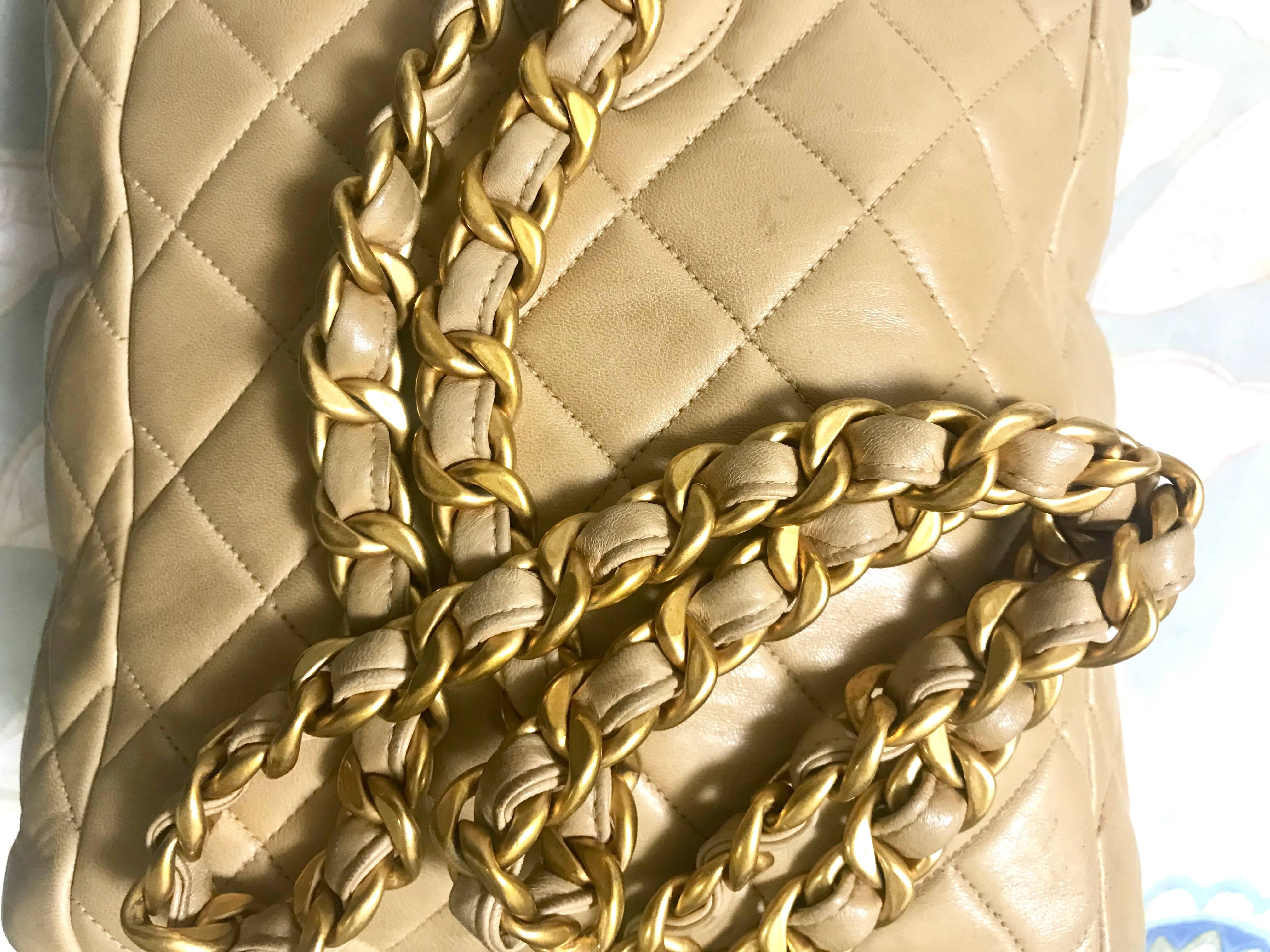 Beige Chanel Vintage classic beige lamb leather 2.55 backpack with golden CC and chain