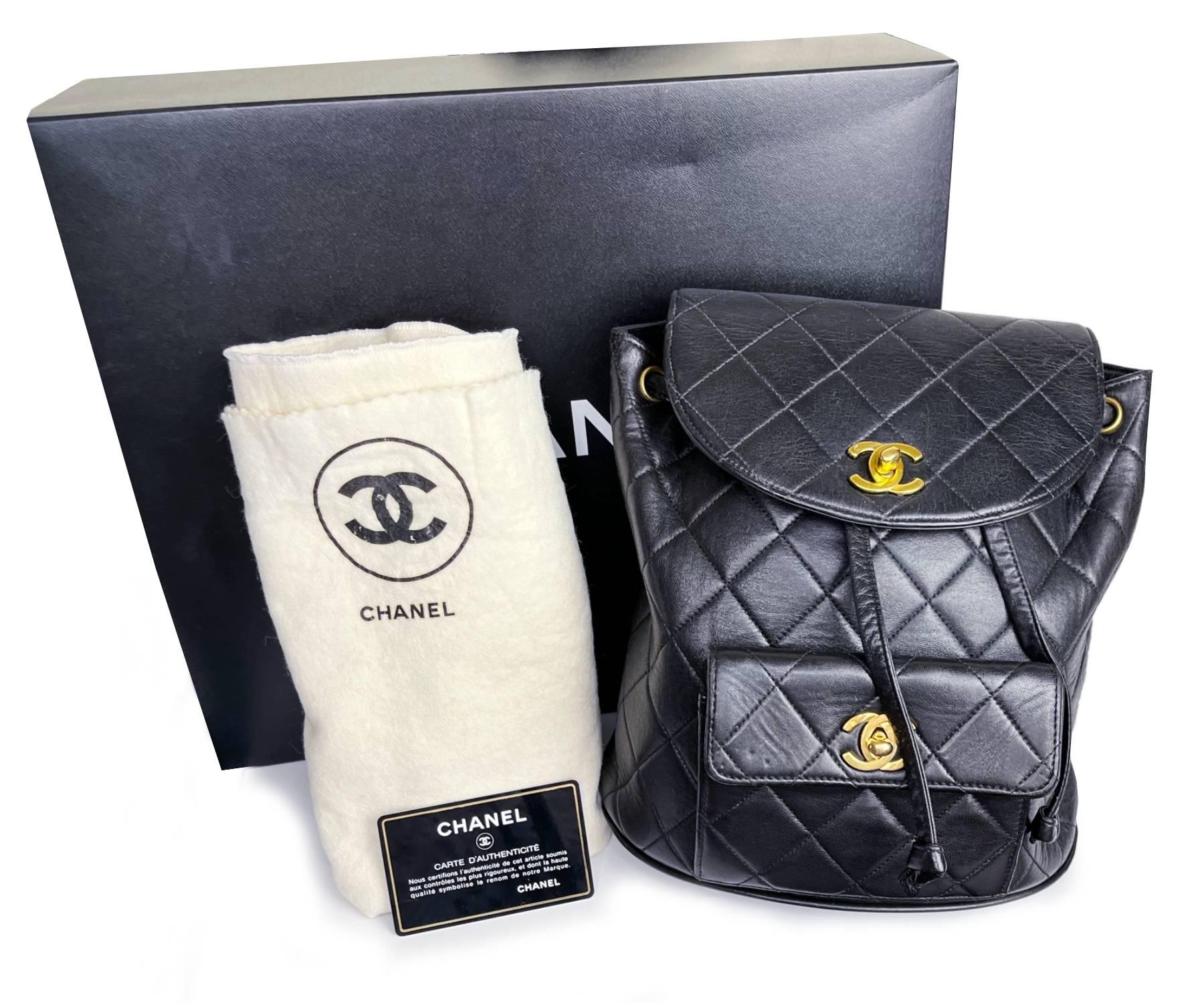 Chanel Vintage Classic Black Double CC Turnlock Backpack Bag

* Damaged Serial Sticker Attached
* Made in France
* Gold plated CC hardware
* Comes with the original box, dustbag, booklet and control number card
* As seen on Miroslava Duma and Ariana
