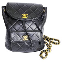 Chanel Vintage Classic Black Double CC Turnlock Backpack Bag  
