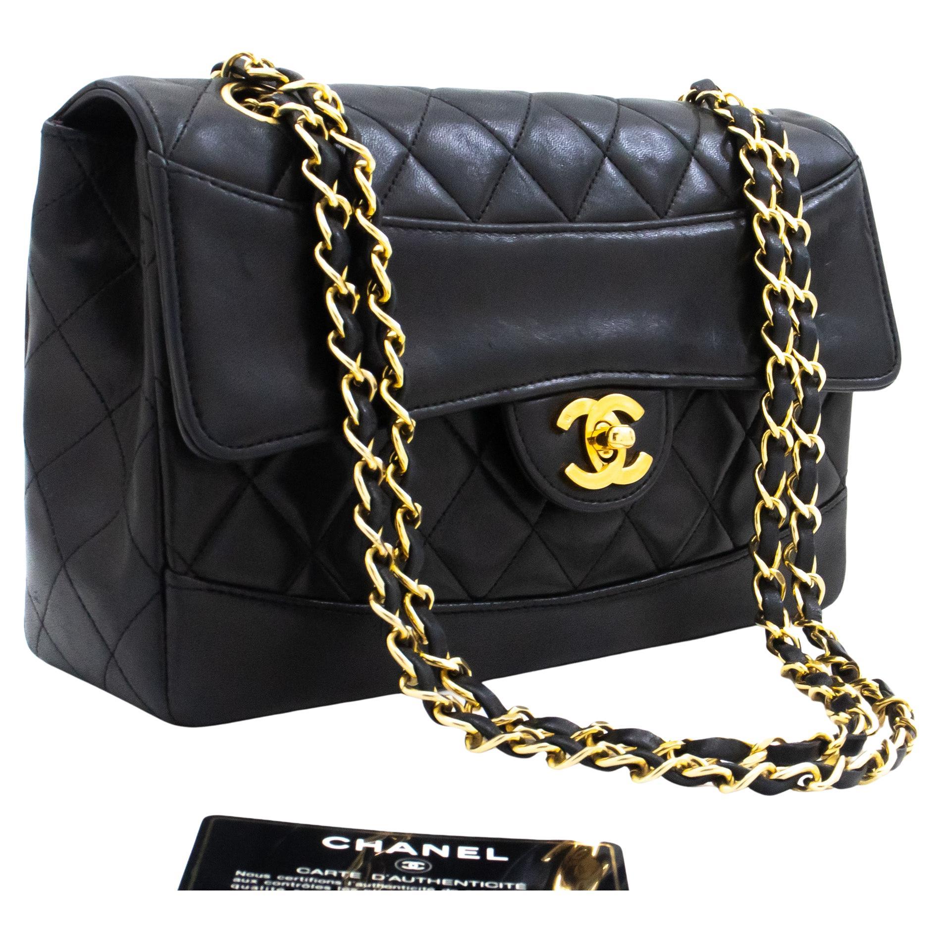 CHANEL Mini Rectangular Flap Quilted Lambskin Leather Shoulder Bag Bla