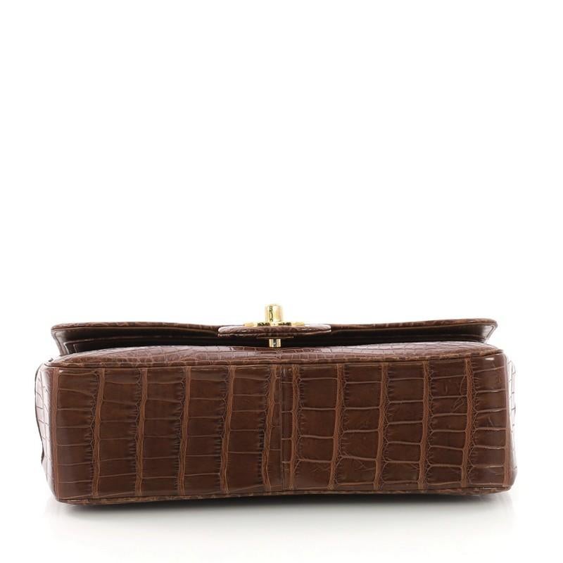 Brown Chanel Vintage Classic Double Flap Bag Alligator Small