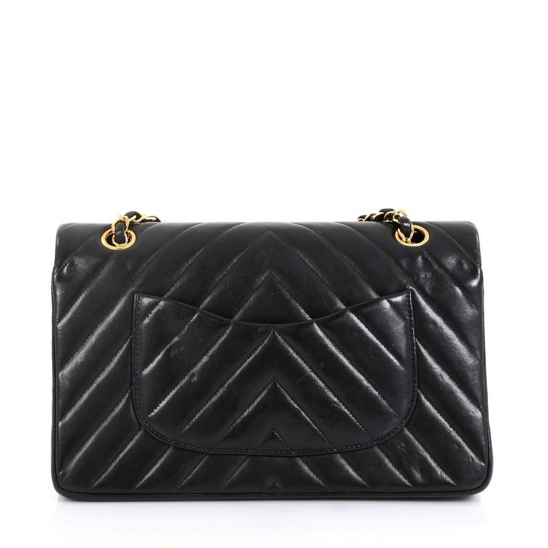 Chanel Vintage Classic Double Flap Bag Chevron Lambskin Medium In Good Condition In NY, NY