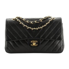 Chanel Vintage Classic Double Flap Bag Chevron Lambskin Medium