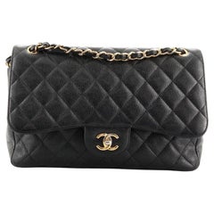Chanel Vintage Classic Double Flap Tasche Gesteppt Kaviar Jumbo