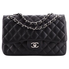 Chanel Vintage Classic Double Flap Bag Quilted Caviar Jumbo