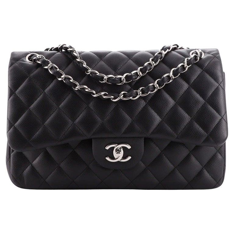 Chanel Vintage Classic Double Flap Bag Quilted Caviar Jumbo For Sale at