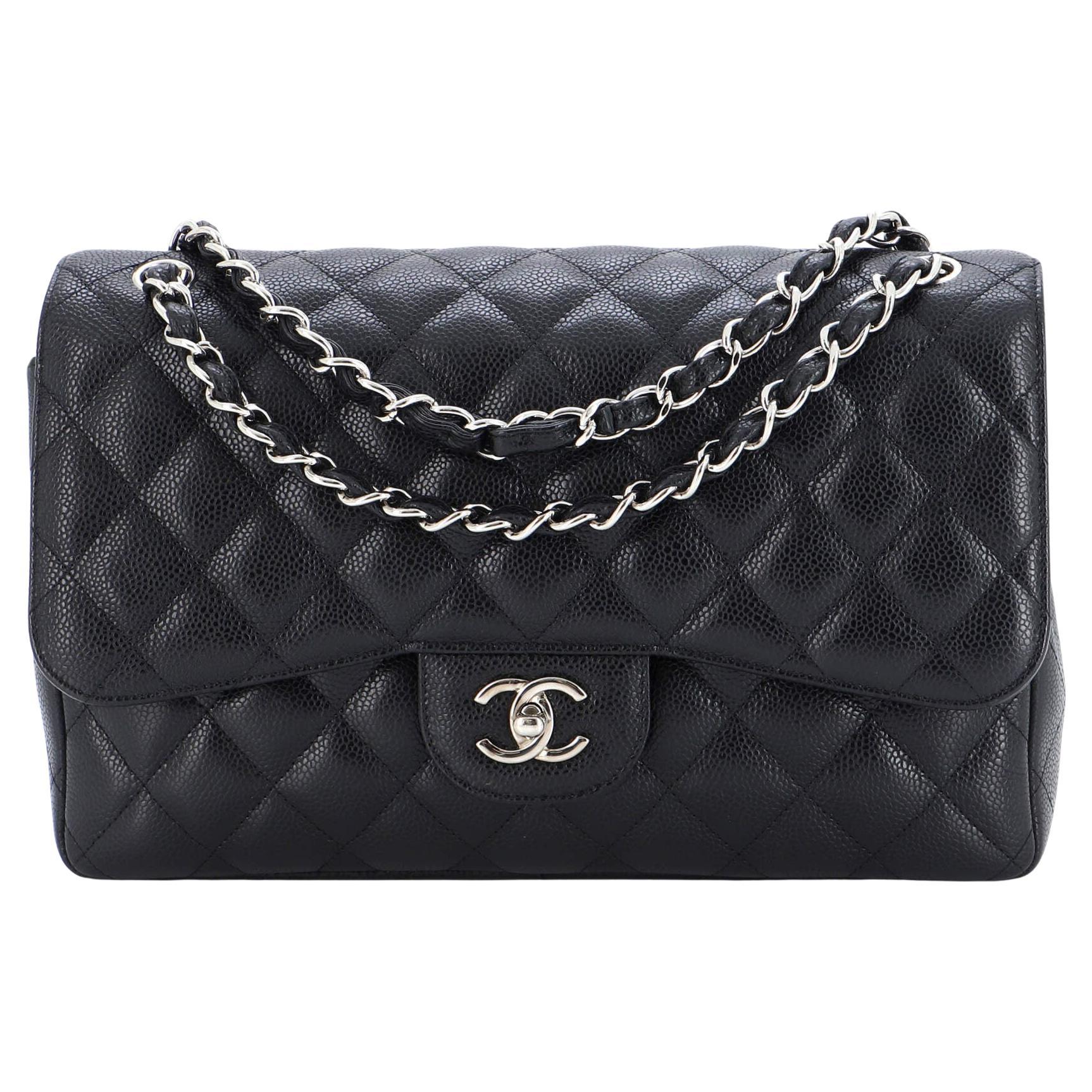 Chanel Vintage Classic Double Flap Bag Quilted Caviar Jumbo