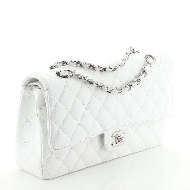 Gray Chanel Vintage Classic Double Flap Bag Quilted Caviar Medium 