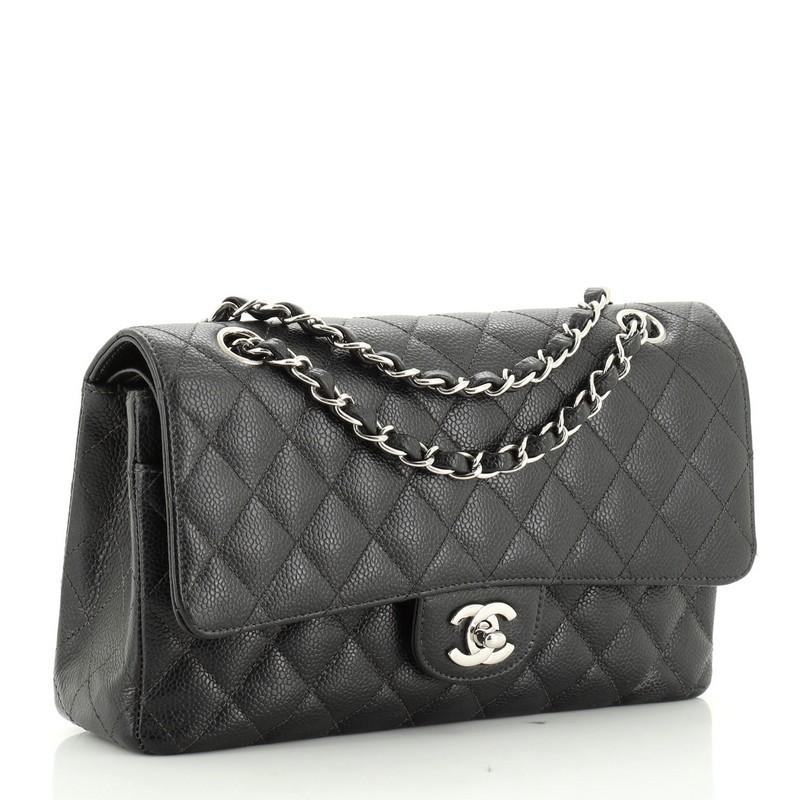 Black Chanel  Vintage Classic Double Flap Bag Quilted Caviar Medium