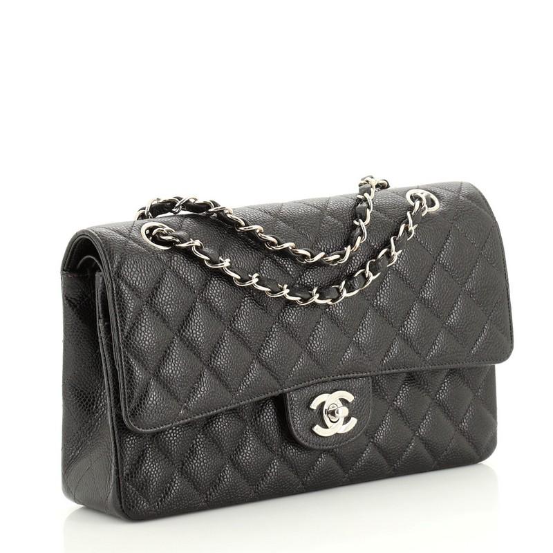 Black Chanel Vintage Classic Double Flap Bag Quilted Caviar Medium