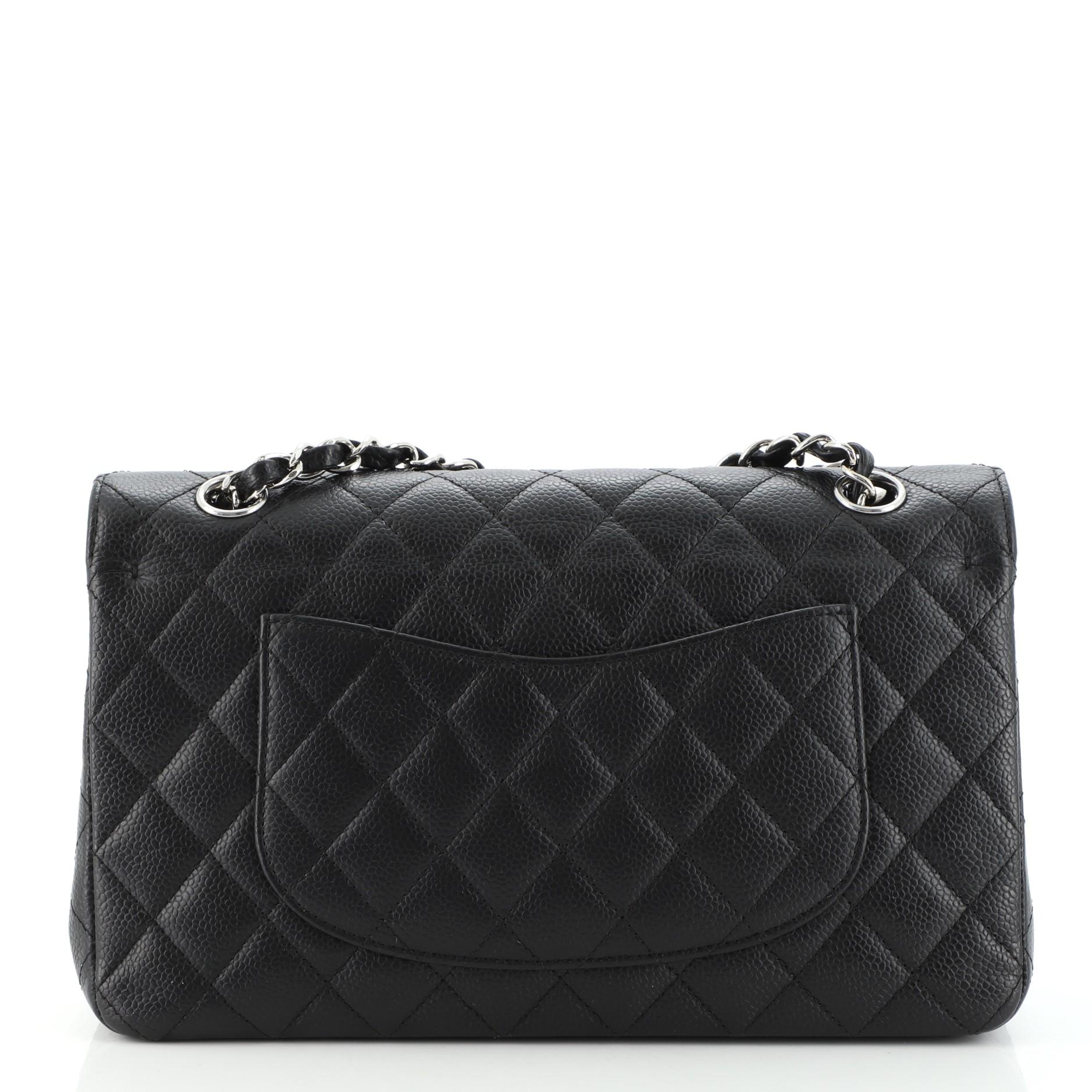 Black Chanel Vintage Classic Double Flap Bag Quilted Caviar Medium
