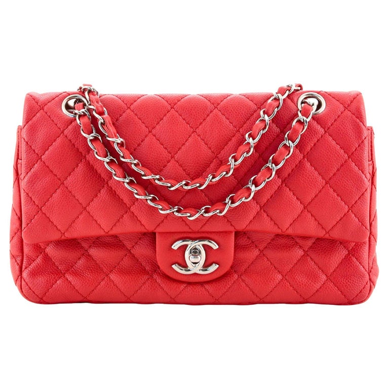 Chanel Vintage Classic Double Flap Bag Quilted Caviar Medium For Sale