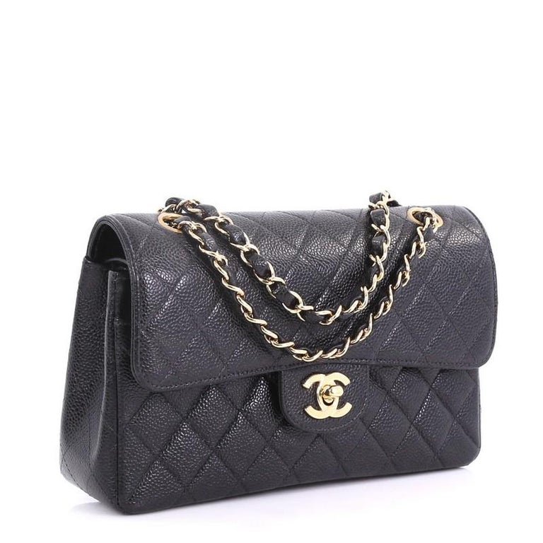 Chanel Vintage Classic Double Flap Bag Quilted Caviar Small at 1stDibs
