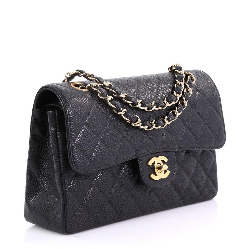 Black Chanel Vintage Classic Double Flap Bag Quilted Caviar Small