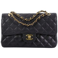 Chanel Vintage Classic Double Flap Bag Quilted Caviar Small