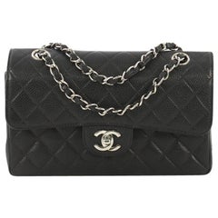 Chanel Vintage Classic Double Flap Bag Quilted Caviar Small