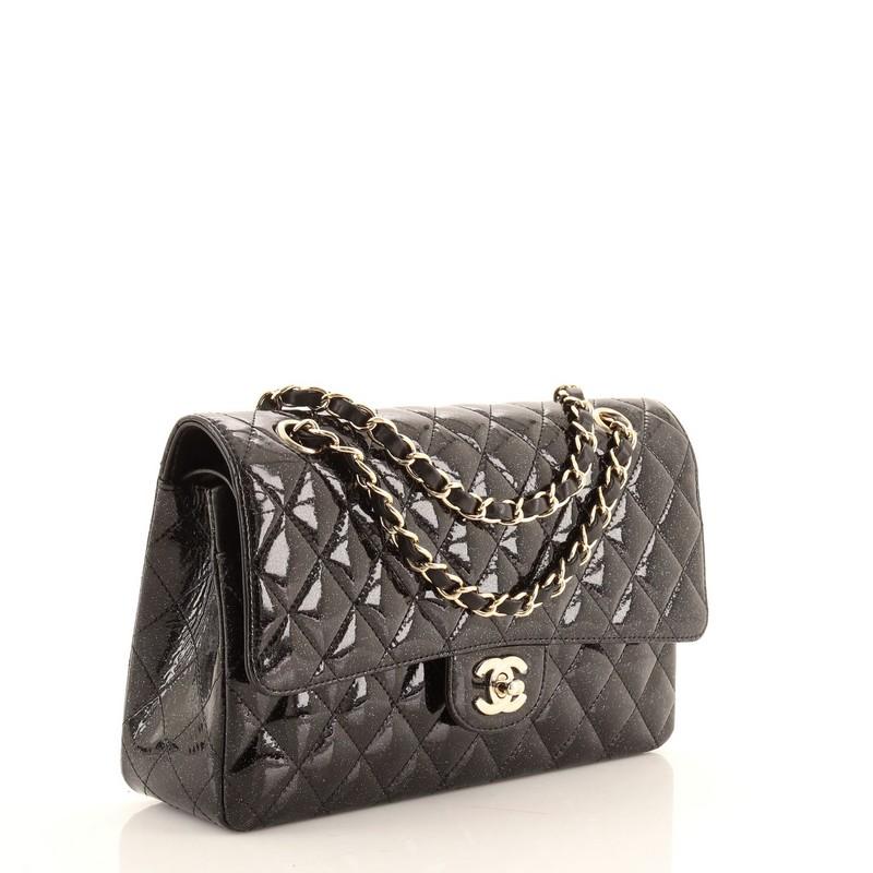 Chanel Vintage Classic Double Flap Tasche Gesteppt Glitter Lackleder Medium im Zustand „Gut“ in NY, NY