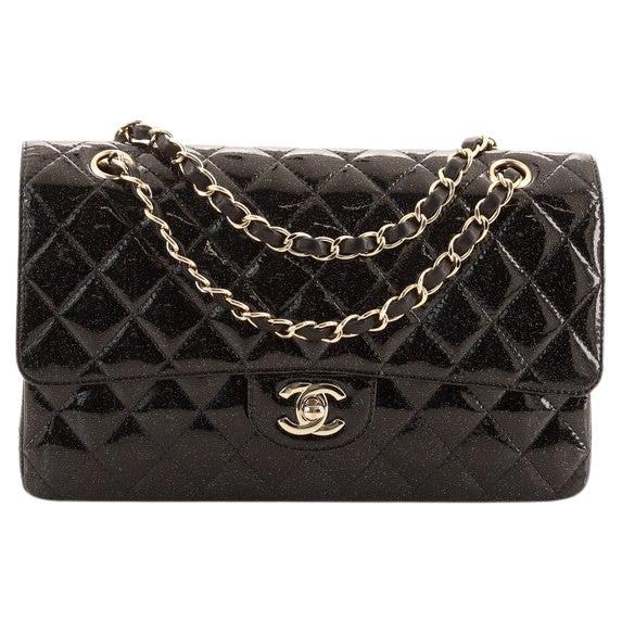Chanel Vintage Classic Double Flap Tasche Gesteppt Glitter Lackleder Medium