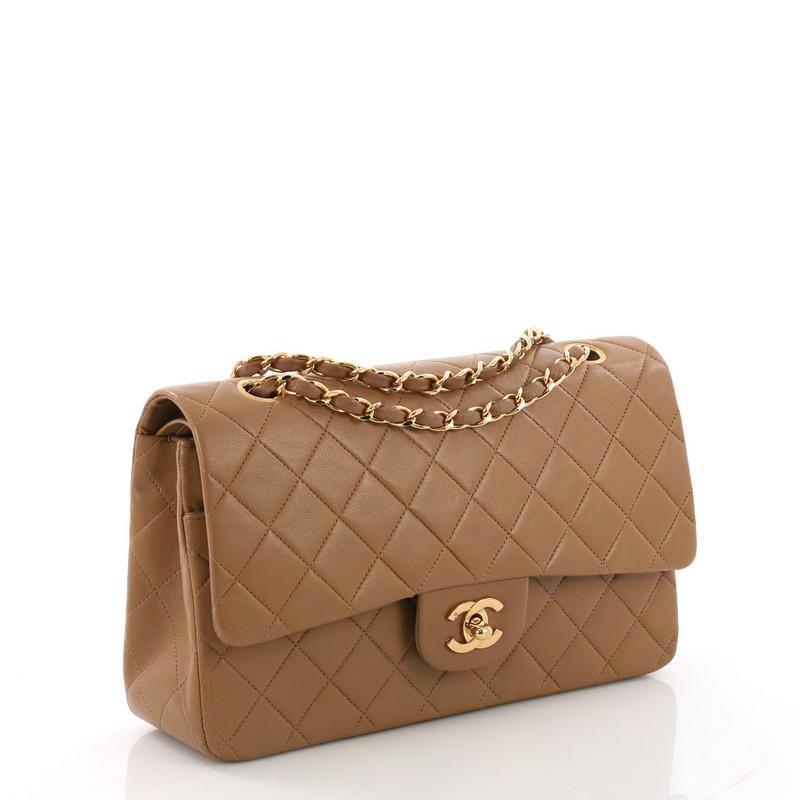 Brown Chanel Vintage Classic Double Flap Bag Quilted Lambskin Medium