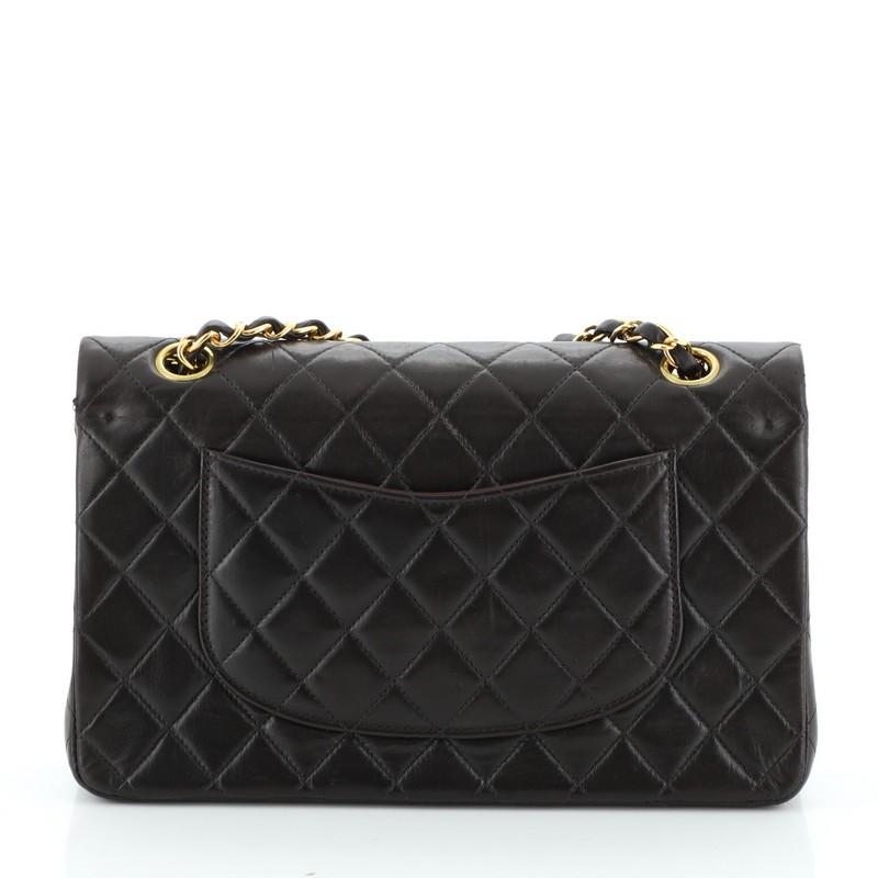 Black Chanel Vintage Classic Double Flap Bag Quilted Lambskin Medium