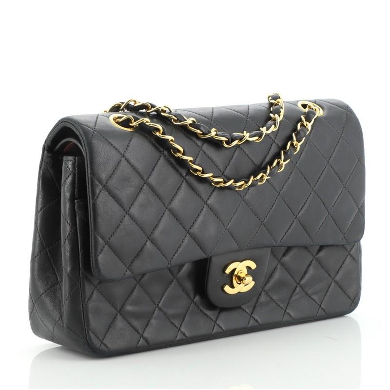 Black Chanel Vintage Classic Double Flap Bag Quilted Lambskin Medium