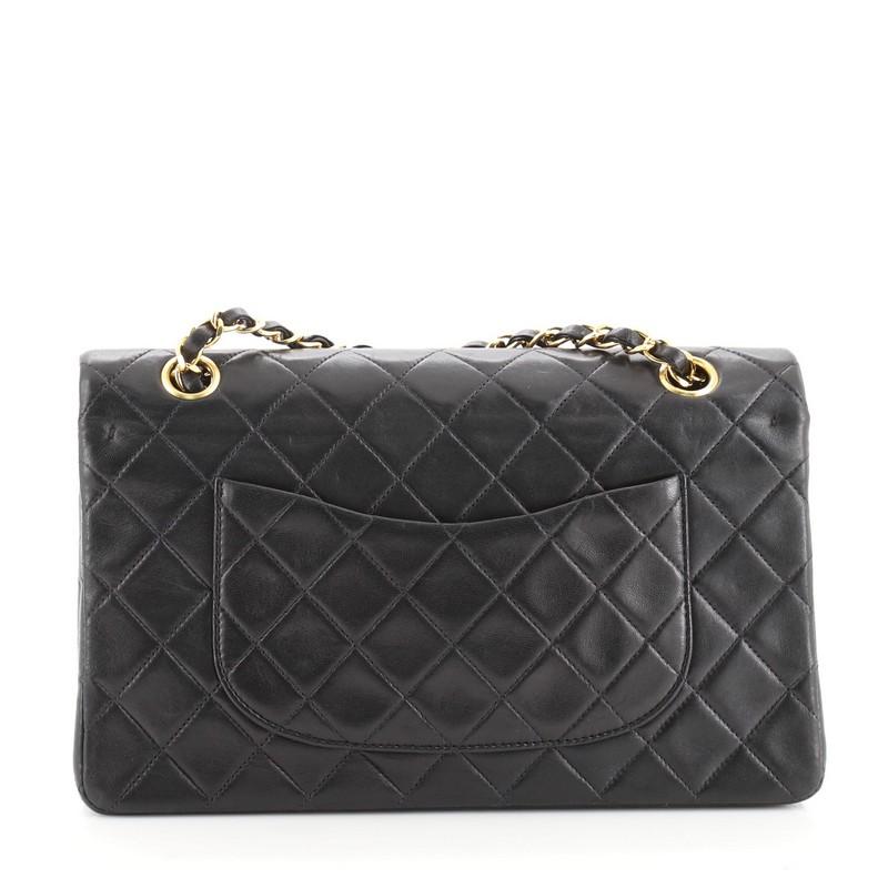 Black Chanel Vintage Classic Double Flap Bag Quilted Lambskin Medium