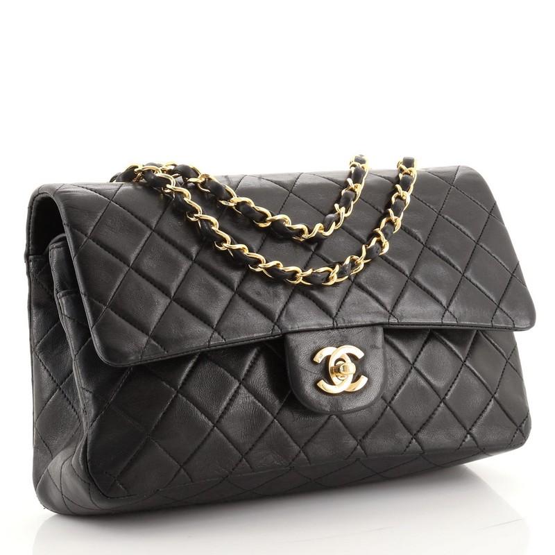 Black Chanel Vintage Classic Double Flap Bag Quilted Lambskin Medium