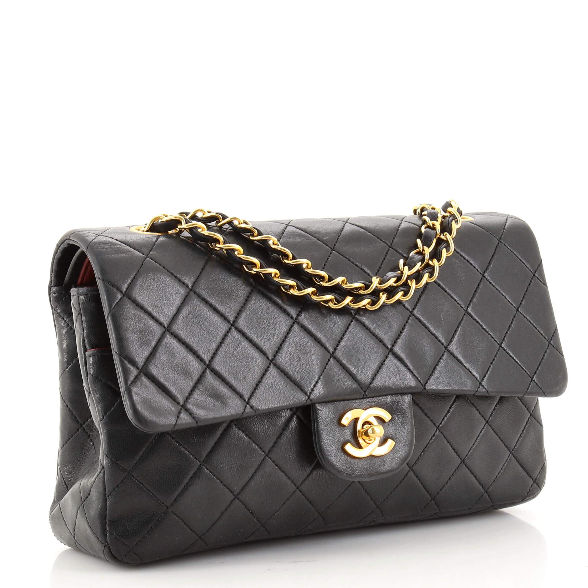 Black Chanel Vintage Classic Double Flap Bag Quilted Lambskin Medium