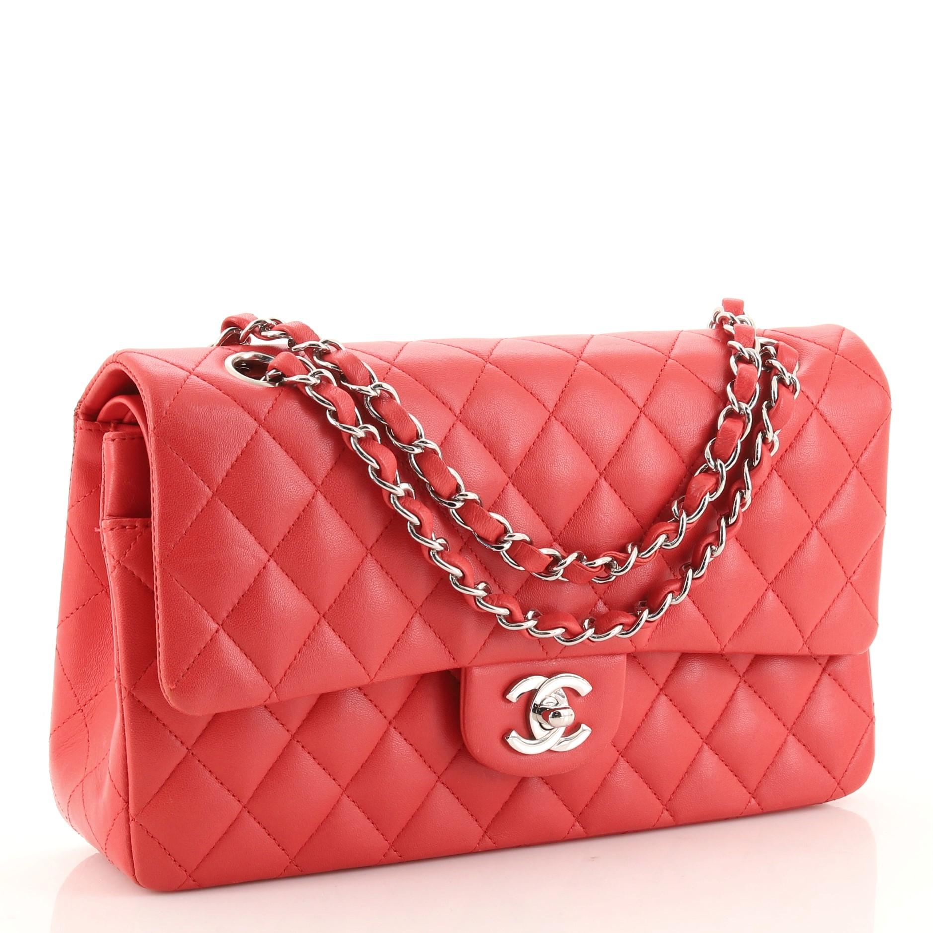 Red Chanel Vintage Classic Double Flap Bag Quilted Lambskin Medium