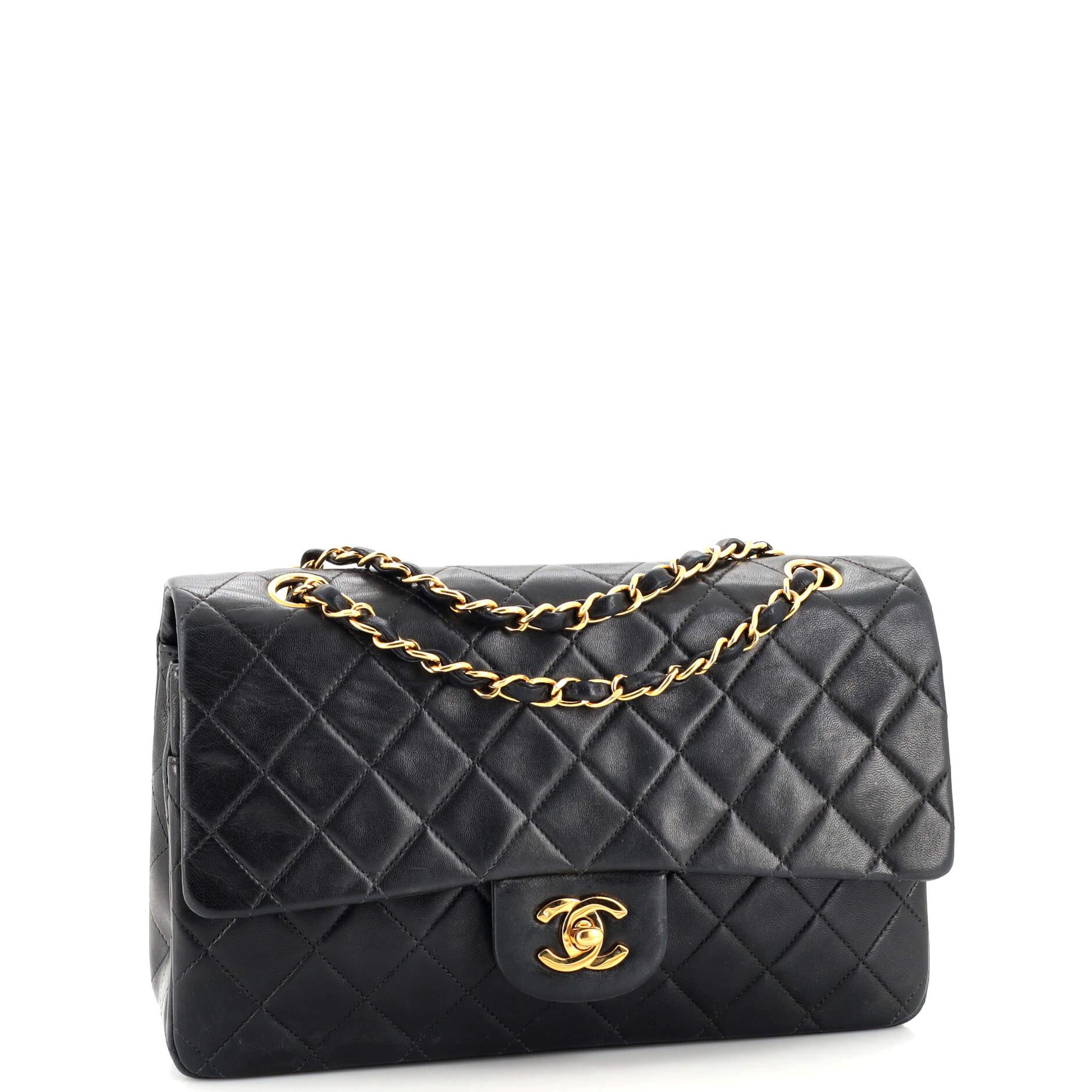 Chanel Vintage Classic Double Flap Bag Quilted Lambskin Medium In Fair Condition In NY, NY