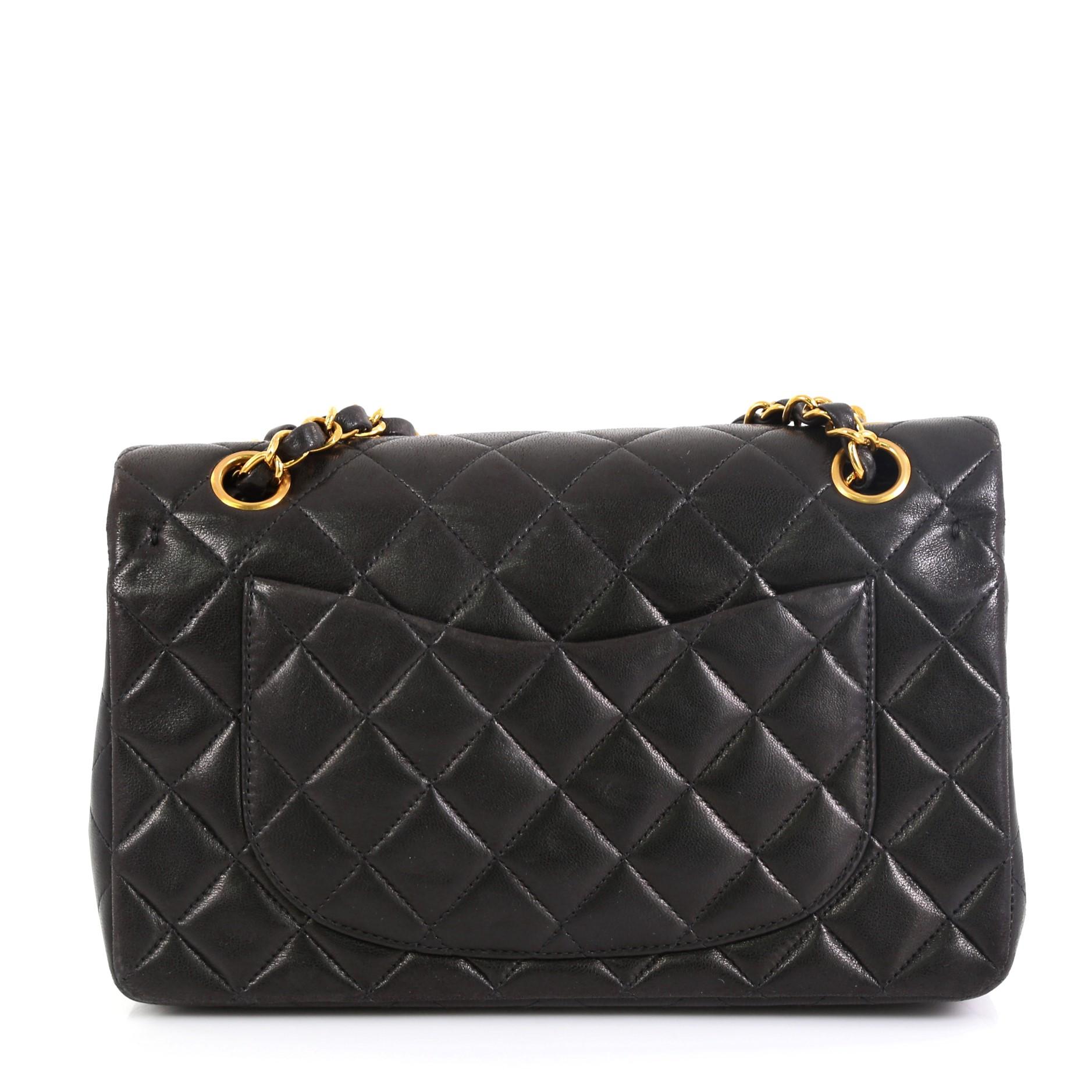 Black Chanel Vintage Classic Double Flap Bag Quilted Lambskin Small