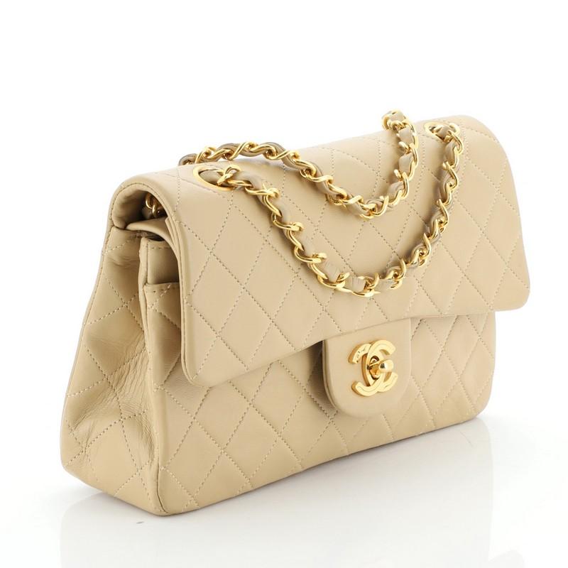 Beige Chanel Vintage Classic Double Flap Bag Quilted Lambskin Small
