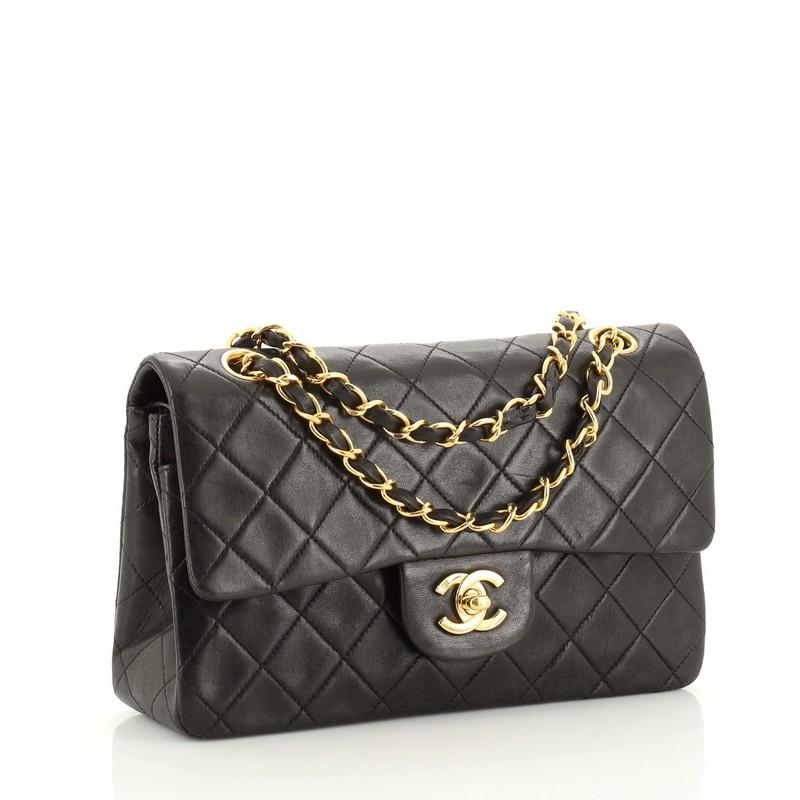 Black Chanel Vintage Classic Double Flap Bag Quilted Lambskin Small