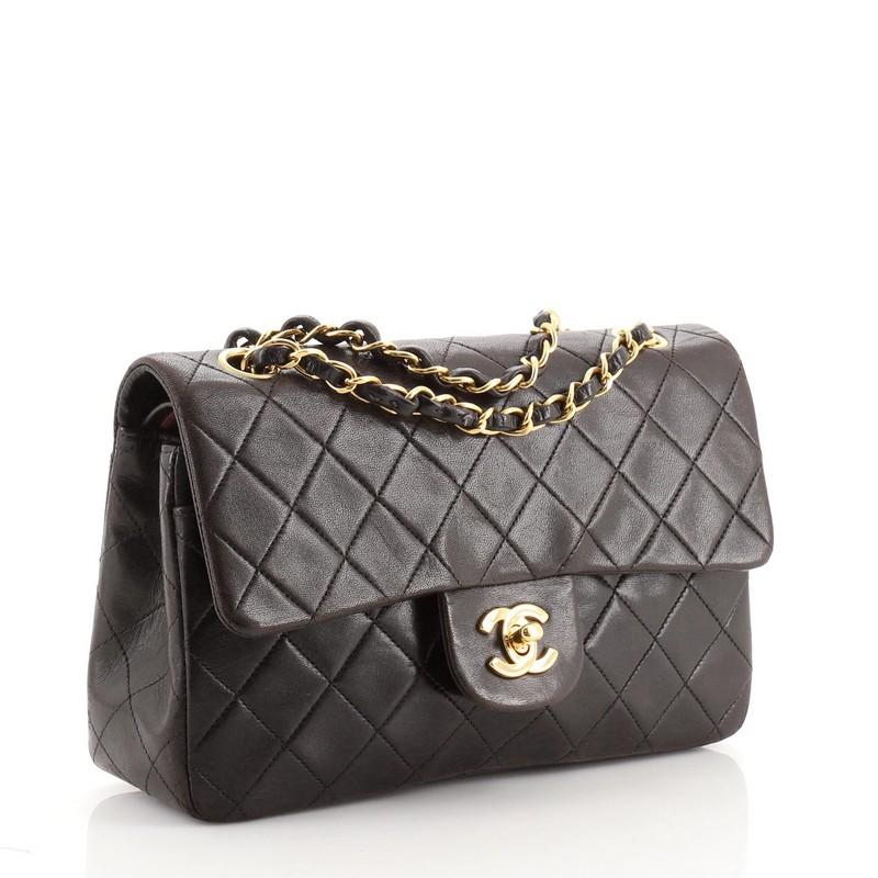 Black Chanel Vintage Classic Double Flap Bag Quilted Lambskin Small