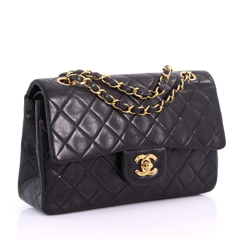 Chanel Vintage Classic Double Flap Bag Quilted Lambskin Small at 1stDibs
