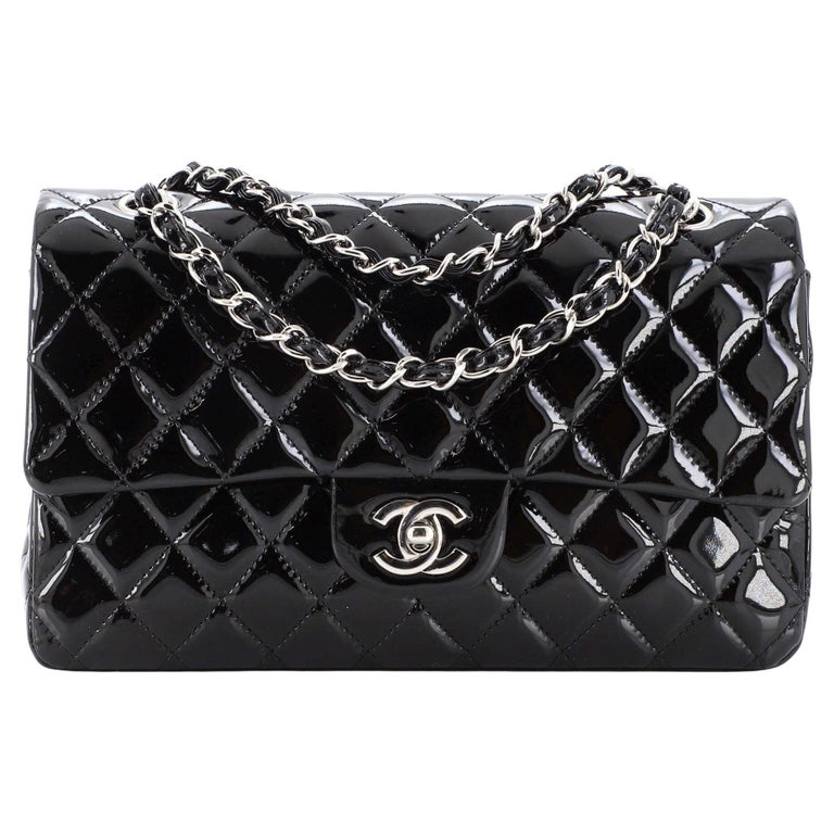 Chanel Vintage Classic Double Flap Bag Quilted Patent Medium For Sale