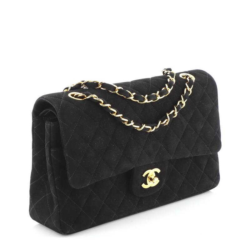Black Chanel Vintage Classic Double Flap Bag Quilted Suede Medium