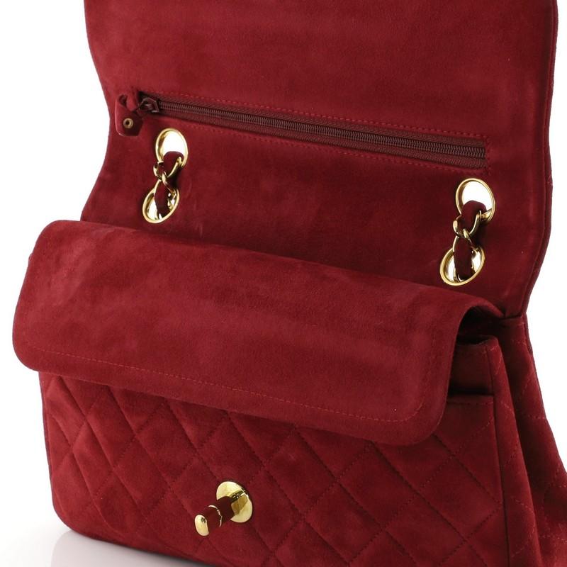 Red Chanel Vintage Classic Double Flap Bag Quilted Suede Small