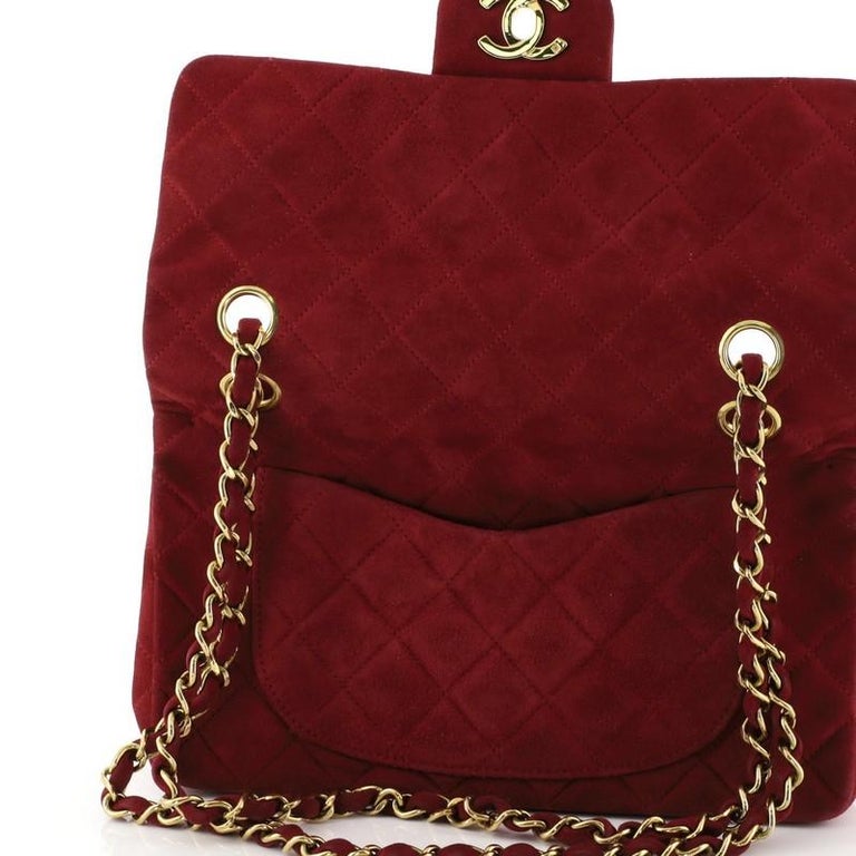 Vintage CHANEL wine red suede leather classic hobo bucket