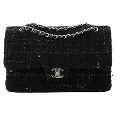 Chanel Vintage Classic Double Flap Bag Quilted Tweed with Sequins Medium