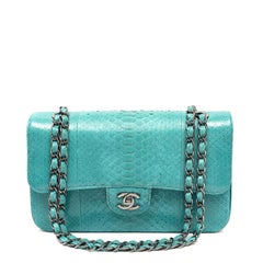 Chanel Vintage Classic Double Flap Jumbo Turquoise Python w/Ruthenium Hardware