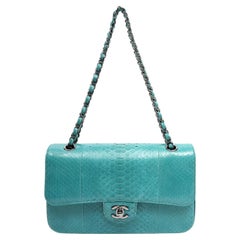 Chanel Vintage Classic Double Flap Jumbo Turquoise Python w/Ruthenium Hardware