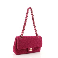 Chanel Vintage Classic Double Flap Short Chain Bag Quilted Tweed Medium