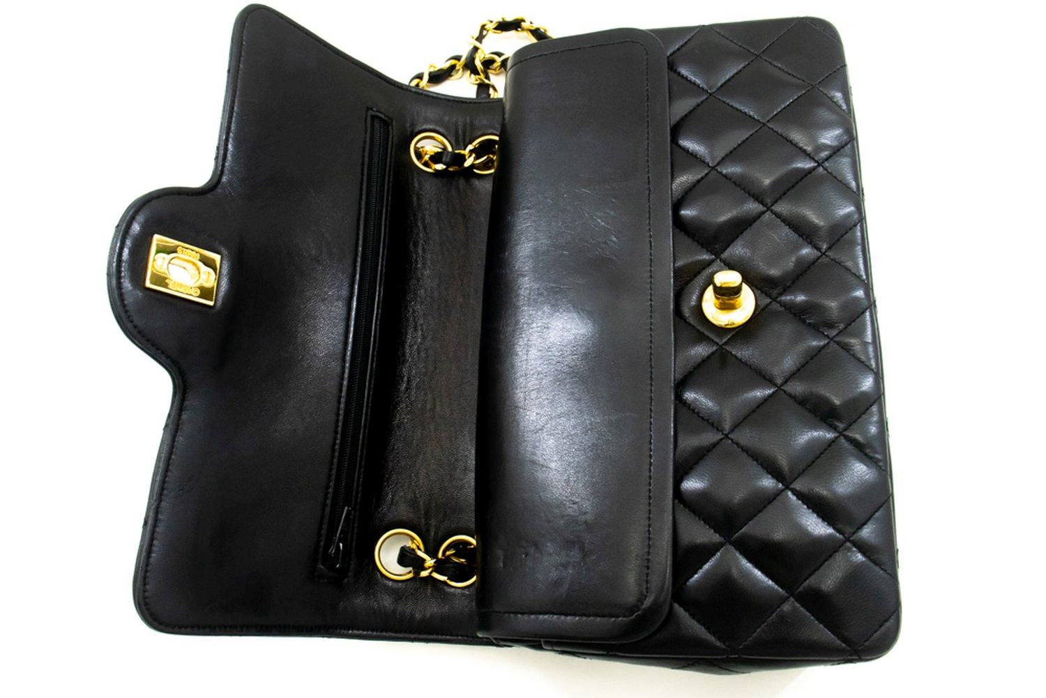 CHANEL Vintage Classic Double Flap Small Chain Shoulder Bag Black 14