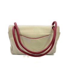 Chanel Vintage Classic Flap Bi-color Beige Perforated Leather Red Leather Strap