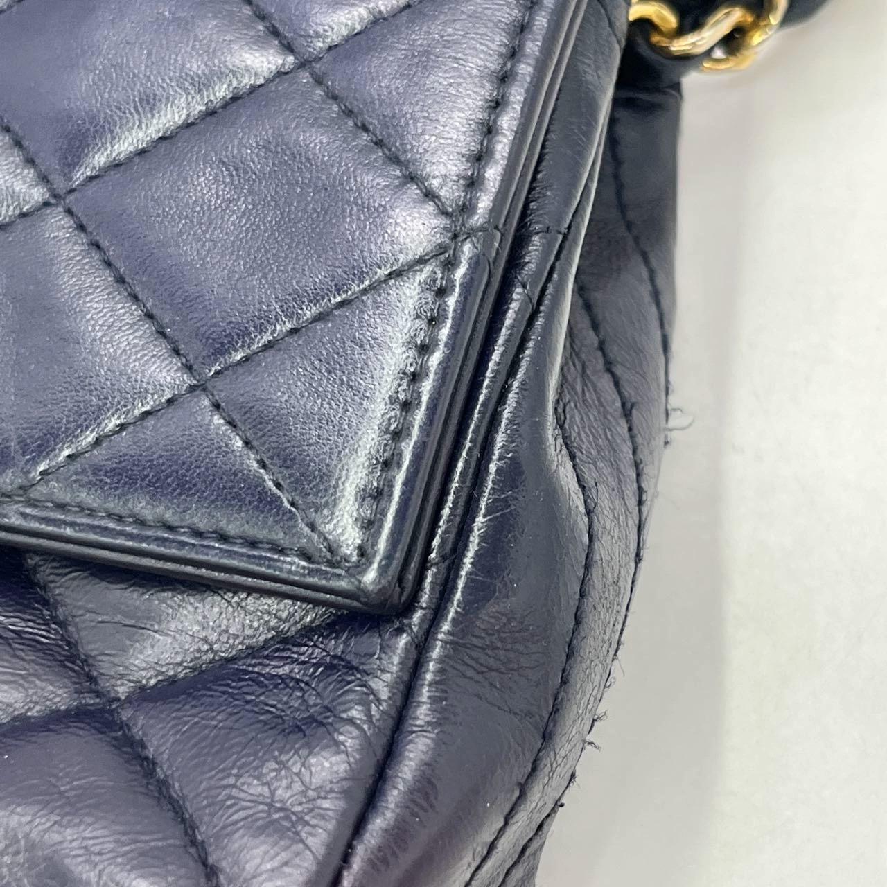 Chanel Vintage Classic Flap Mini Navy Lambskin Mega CC Logo 24k Gold HW, 1989-19 For Sale 12