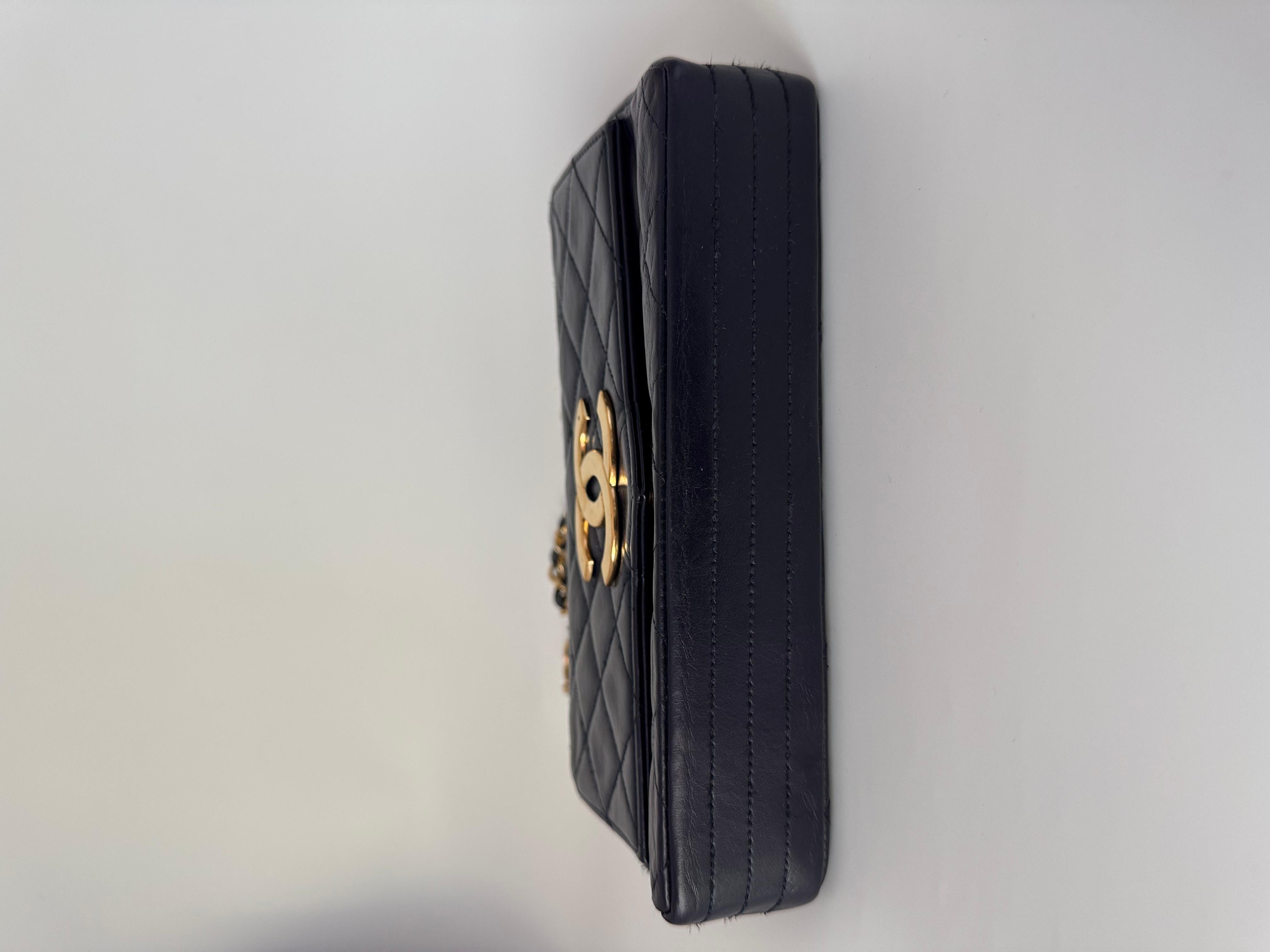 Chanel Vintage Classic Flap Mini Navy Lambskin Mega CC Logo 24k Gold HW, 1989-19 For Sale 2